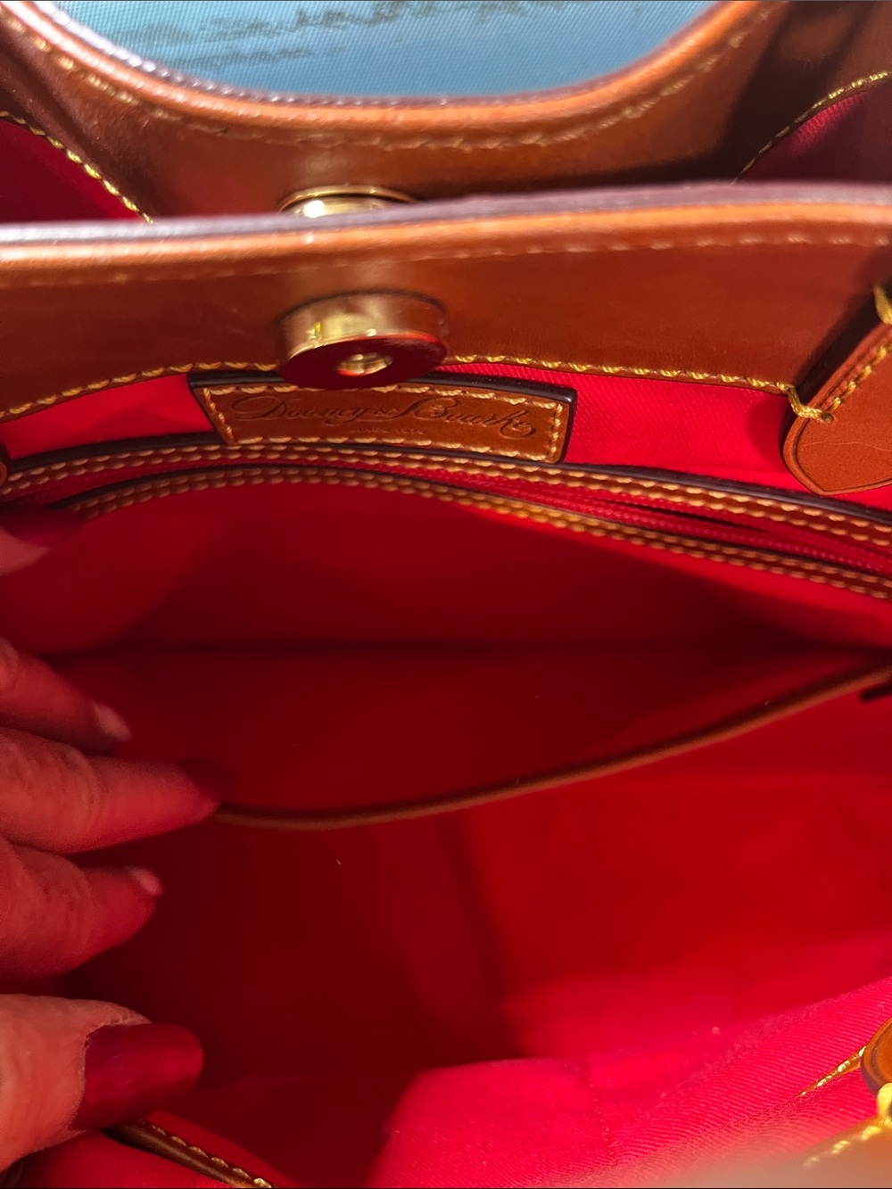 Dooney & Bourke Navy Logo Satchel with Brown Leather Handles - Picture 7 of 13